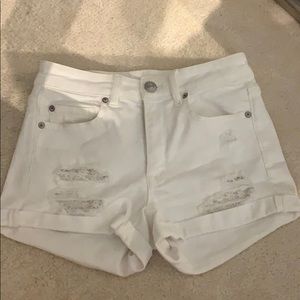 High waisted white denim shorts